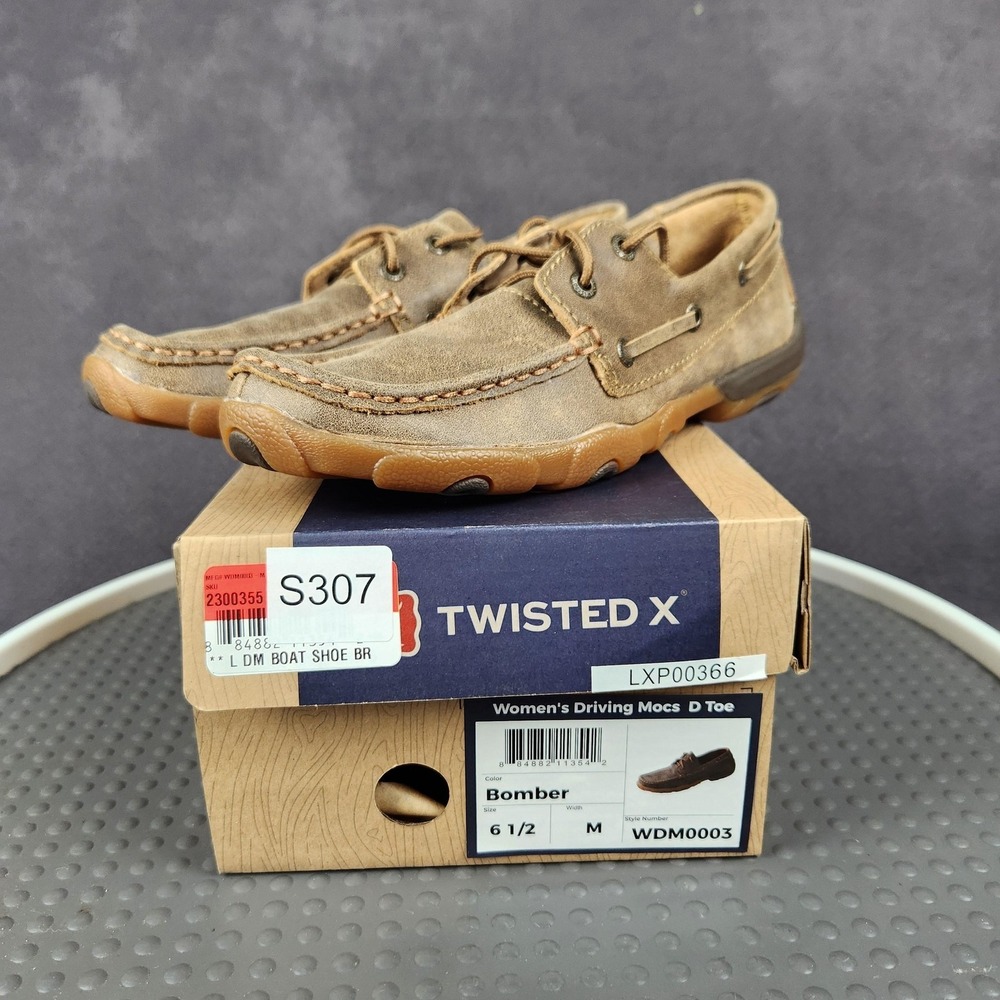 Twisted X Driving Moc Shoes Womens Size 6.5 Brown Leather‎ Boat WDM0003